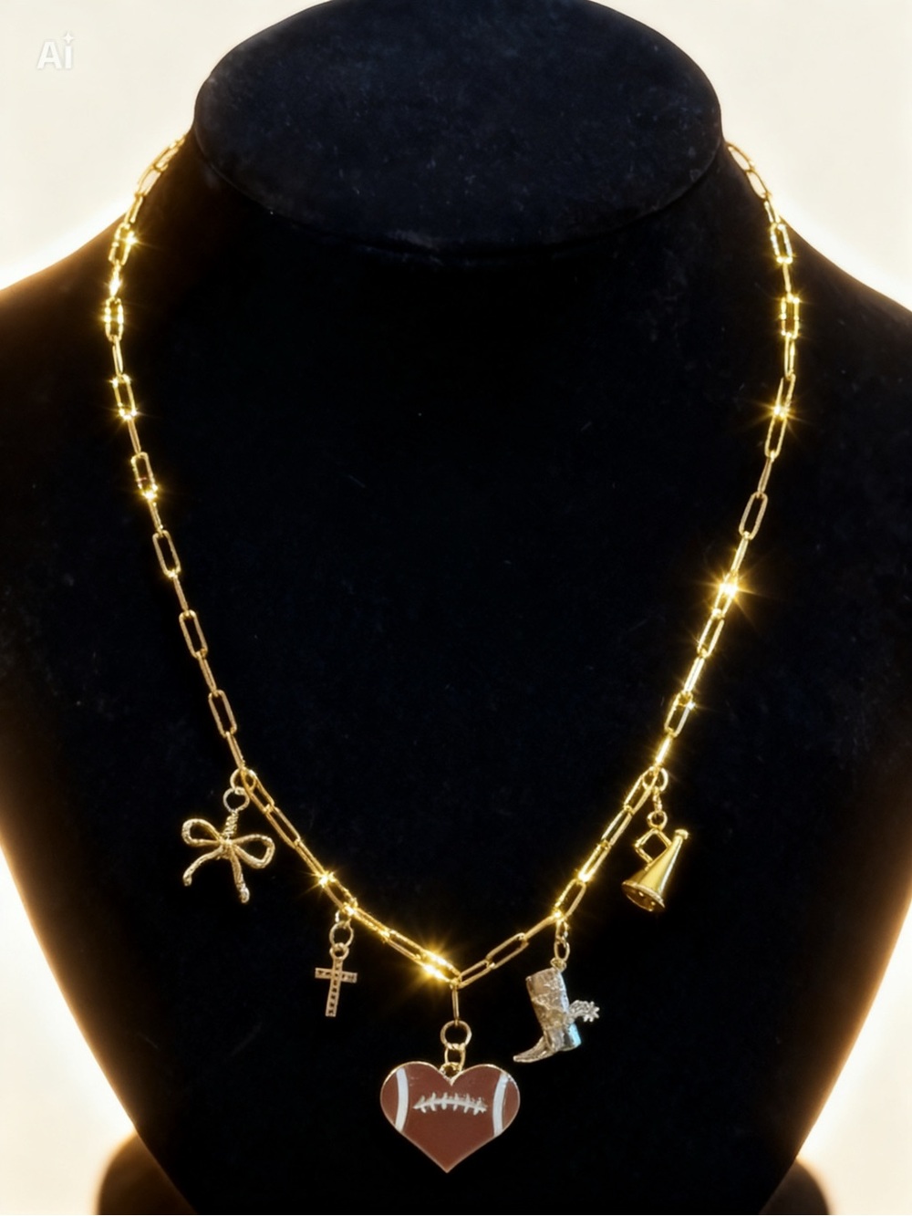 Gold Football Charm Necklace Texas Gameday Jewelry